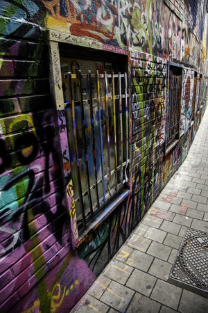 Street of graffiti in the city of Ghent, urban art detailのeditorial素材