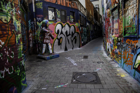 Street of graffiti in the city of Ghent, urban art detailのeditorial素材