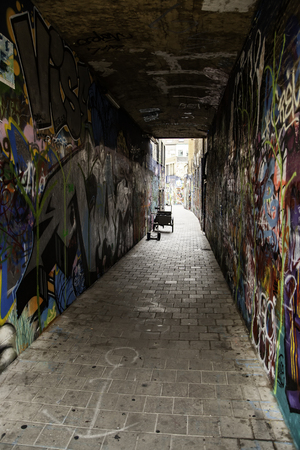 Street of graffiti in the city of Ghent, urban art detailの写真素材