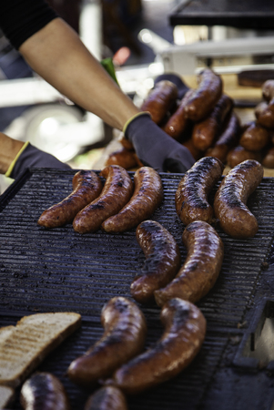 Grilled red sausage, roasted meat detailの写真素材