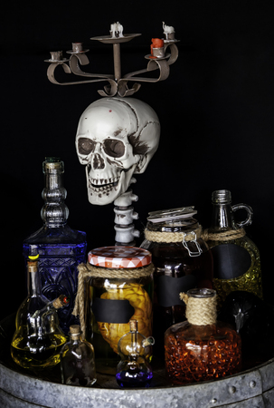 Scary halloween skulls, monstrous death decorationの写真素材