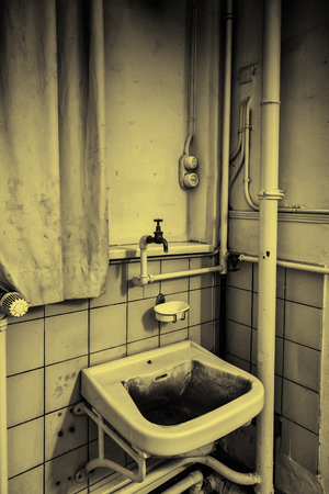 Old ceramic basin, cleaning and toilet detailの写真素材