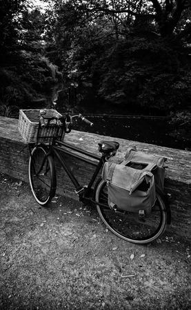Bicycles parked in Amsterdam, transportation detail for people, tourism in Europeの写真素材
