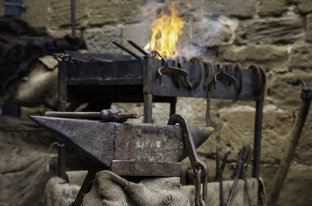 Carbon fire in a forge, detail of a workshop with ironの写真素材