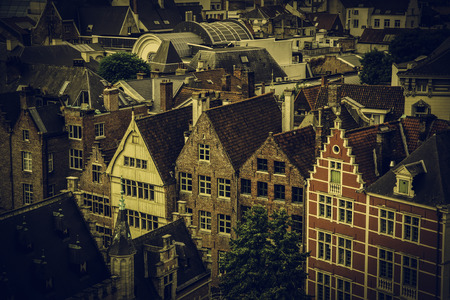 Panoramic view of the city of Ghent, detail of city of Belgium, Europeの写真素材