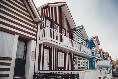 Typical houses of Aveiro, detail of house on the beach, tourism in Portugalのeditorial素材