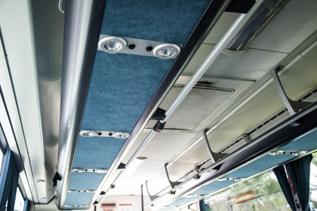 Interior of a modern bus, transportation detail in the cityの写真素材