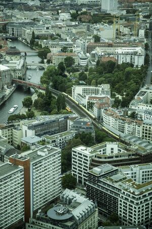 BERLIN, GERMANY - SEPTEMBER 08 2019: Panoromic aerial view of Berlin skyline with famous TV tower