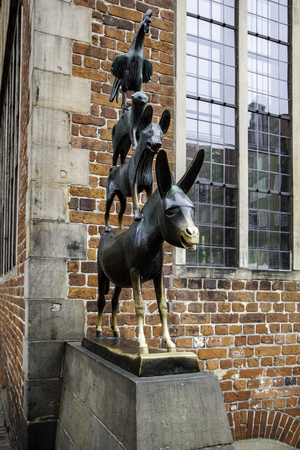 Musicians of Bremen, detail of animals from a famous tale, tourism in Germanyのeditorial素材