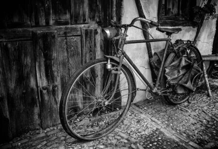 Old rusty bicycle, detail of old transportの写真素材