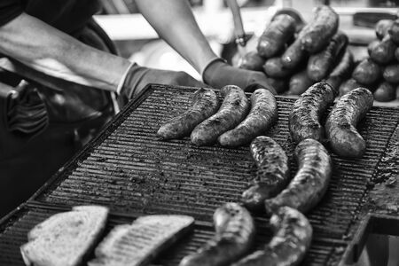 Grilled red chorizo, roasted meat detailの写真素材
