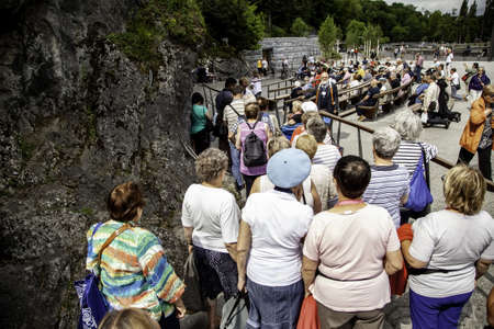 June 12, 2017 -France - Lourdes - General views of the Shrine with the parishioners preparing to pray at the special Mass of the Virgin Our Lady of Lourdesのeditorial素材