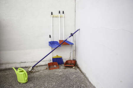 Brooms and mops for cleaning, cleaning and hygiene detail, daily household chores