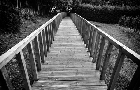 Wooden path to the beach, access detail for person, summer and vacationsの写真素材