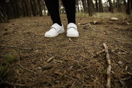 Detail of health personnel in a forest, lonelinessの写真素材