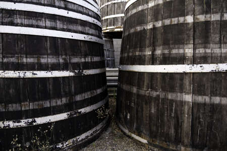 Detail of old containers for alcoholic beverages, wine culture, transportation and conservationの写真素材