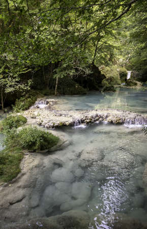 Detail of crystal clear spring water in a wild forest, nature