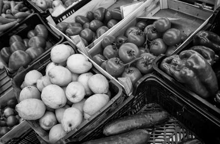 Fruit and vegetable market, healthy food purchase detailの写真素材