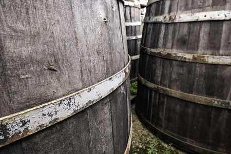 Detail of old containers for alcoholic beverages, wine culture, transportation and conservation