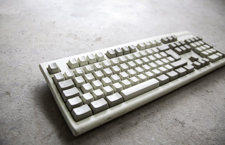 Detail of computer keyboard thrown in the trash, pollutionの写真素材