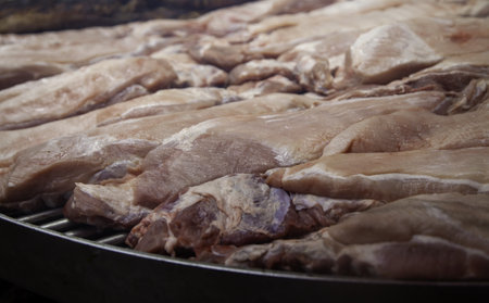 Raw pork meat in a market, tenderloinsの写真素材