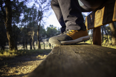 Detail of young man resting in the forest in natureの写真素材