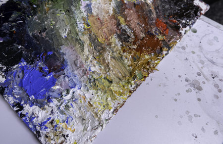 Detail of art and oil painting, color palette for paintingの写真素材