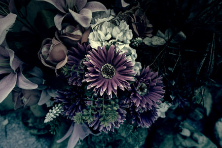 Detail of an old bouquet of flowers, decoration and aroma of flowersの写真素材