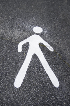 Detail of pedestrian zone sign in the city, pedestrian walkwayの写真素材