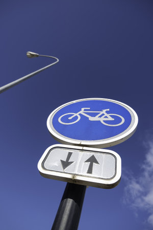 Signal detail for cyclists in a city in Spain, sports and healthの写真素材