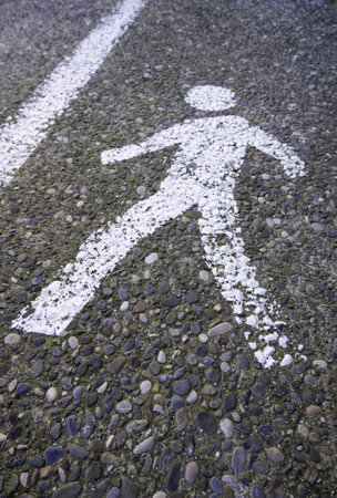 Detail of pedestrian zone sign in the city, pedestrian walkwayの写真素材