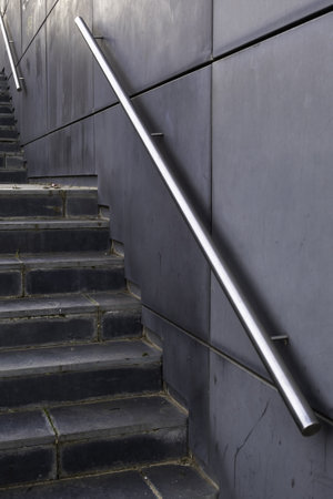 Detail of modern exterior staircase in the city, decorated with natural stoneの写真素材