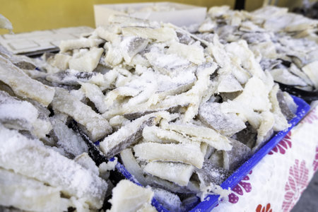 Detail of dried fish with salt, conservation and healthy food, dietの写真素材