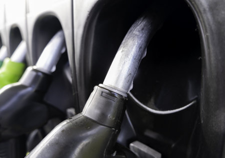 Detail of pumps to refuel gasoline and diesel in carsの写真素材