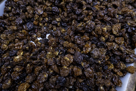 Detail of dried sweet fruit in an old market, healthy food, veganの写真素材