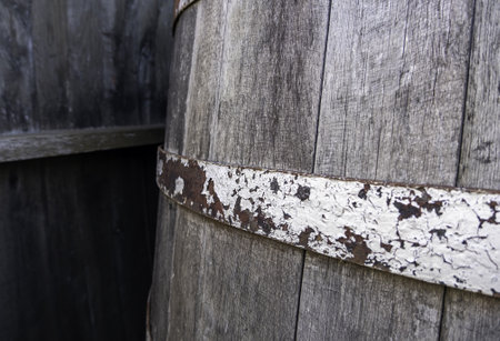 Detail of old barrel to store wine or alcoholic beveragesの写真素材