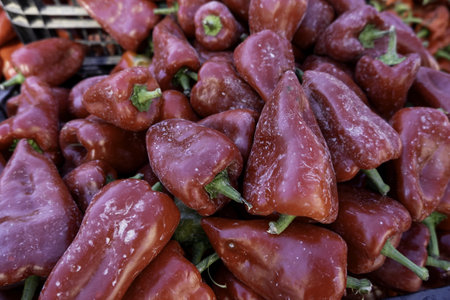 Detail of fresh and organic vegetables in an old market in Spainの写真素材
