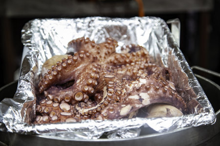 Detail of cooked octopus typical of Spain, typical and healthy food
