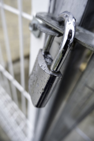 Detail of closed door against theft and vandalism, protection