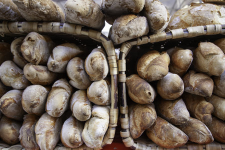 Detail of artisan and traditional bread, daily food, bakery