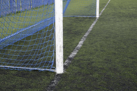 Detail of goal on a soccer field, competition and sportの写真素材