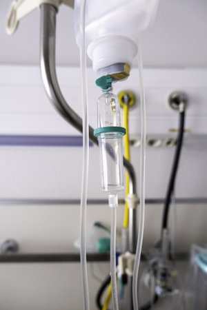 Detail of intravenous medication in a hospital, illnessの写真素材