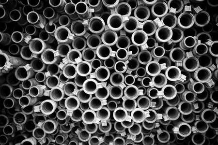 Detail of metal pipes for canalization in the city, plumbingの写真素材