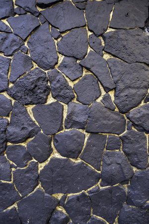 Detail of a wall decorated with black stones, facadeの写真素材