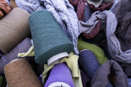 Detail of colored threads for sewing, craftsの写真素材