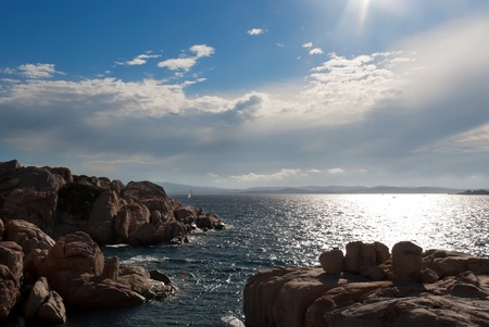 Gray sky on the beaches of the island of La Maddalena in Sardiniaの写真素材