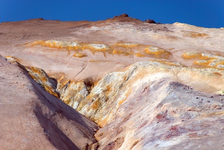 upstream of sulfur near fumaroles with blue skyの写真素材
