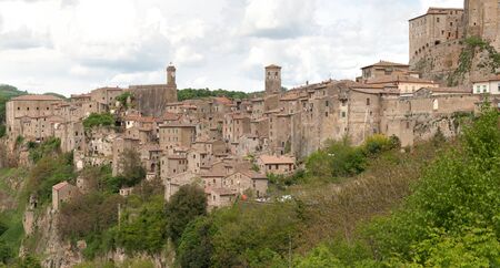 view of the village of Scansano in the province of Grosseto in Tuscanyの写真素材