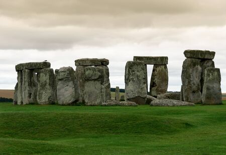 monoliths at Stonehenge at sunsetの写真素材