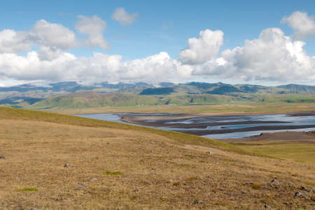landscape on the coast of vik in icelandの写真素材